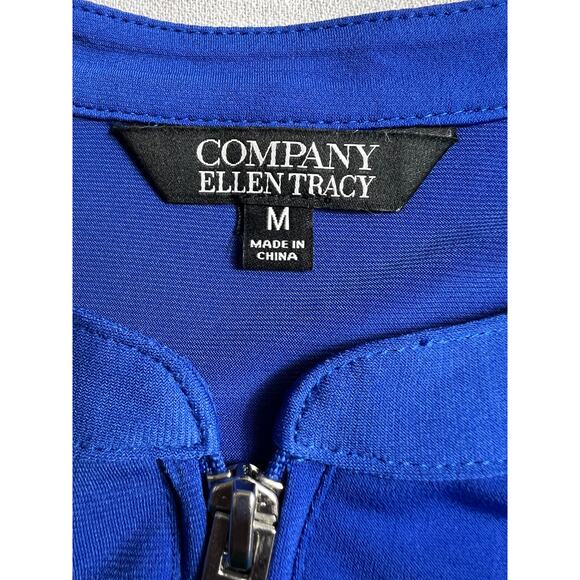 Ellen Tracy Women's Blouse Medium Persian Blue Zip Front Relaxed Fit Long Sleeve - Picture 5 of 10